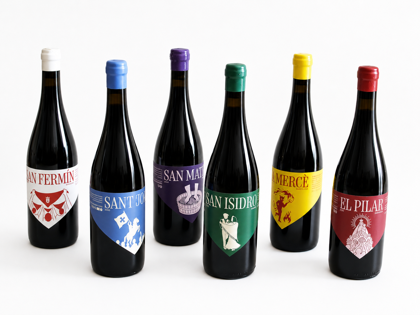 Las seis botellas en formación escalonada