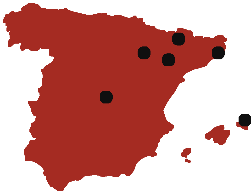 Mapa de España con las seis fiestas populares